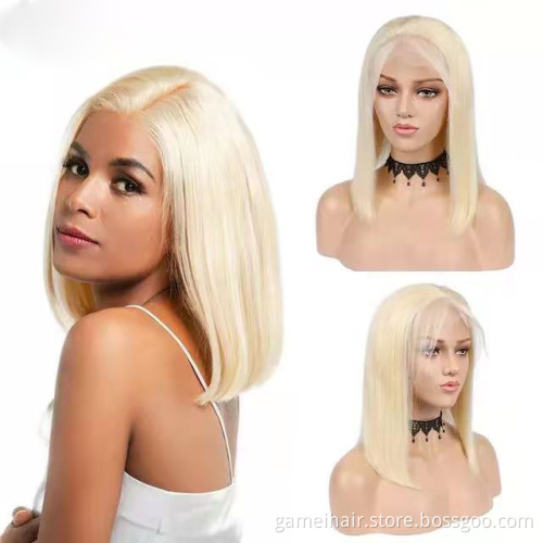 Cheap new arrival 8 inches 613 straight blonde bob wig lace front human hair for black women